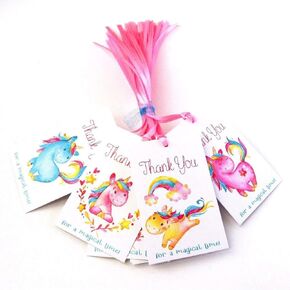 Unicorn Thank You Favor Tags by Adore By Nat - Children Girl Birthday Baby Shower Party Gift Tags - Set of 24
