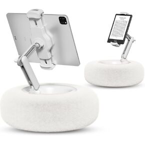 Viozon Tablet Stand Pillow, Compatible with 4.7"-13" Phone/Tablet, iPad, iPhone, Samsung, Google, Kindle, 360°Adjustable Phone Holder for Bed with Soft Plush Fabric, and Detachable Bowl, White