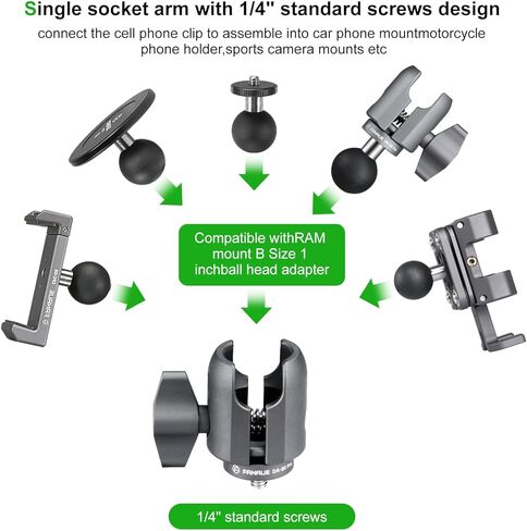 FANAUE Aluminum1'' Ball Mount Base with 4-Hole AMPS Square Plate & 1" Ball Adapter Compatible RAM Mount B Size Double Socket arm and Bike Motorcycle Phone Holder in Kuwait