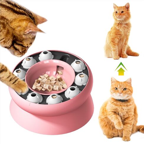 Slow Feeders Anti-Slip Drainage Cat Bowl with Toy - Pet Supplies for Cats - Pink in Saudi Arabia
