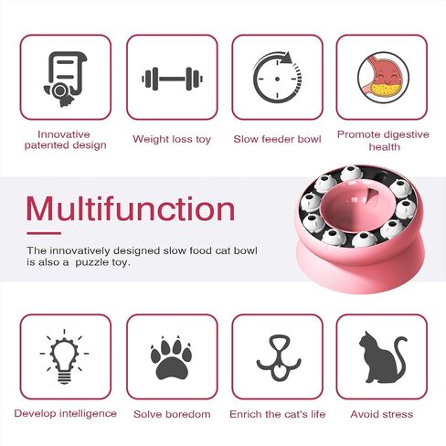 Slow Feeders Anti-Slip Drainage Cat Bowl with Toy - Pet Supplies for Cats - Pink in Saudi Arabia