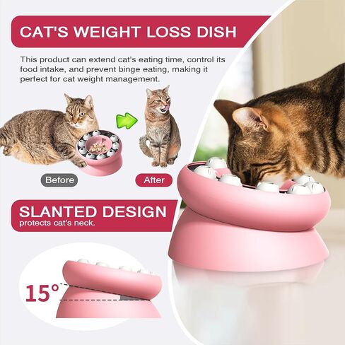 Slow Feeders Anti-Slip Drainage Cat Bowl with Toy - Pet Supplies for Cats - Pink in Saudi Arabia