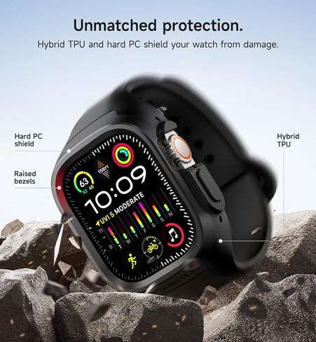 SURITCH Sport Band for Apple Watch Ultra 2/Ultra Case with Band 49mm, Soft Silicone Shockproof Rugged Protective Replacement Strap with Case for iWatch ultra/ultra 2 49mm Men Women in Saudi Arabia