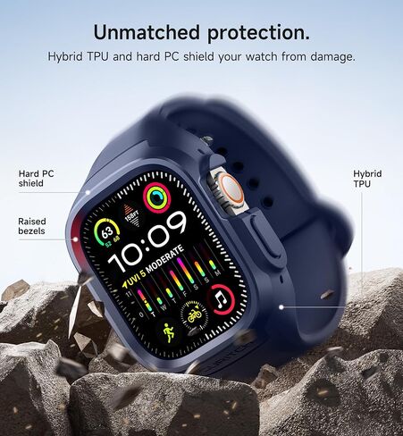 سوار رياضي SURITCH لساعة Apple Watch Ultra 2/Ultra مع حزام 49 مم، حزام بديل واقٍ متين مقاوم للصدمات من السيليكون الناعم مع جراب لساعة iWatch Ultra/Ultra 2 49 مم للرجال والنساء in Kuwait