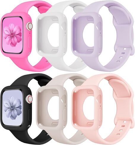 مجموعة من 6 أربطة رياضية من DABAOZA متوافقة مع سوار ساعة Apple مع حافظة ممتصة للصدمات، غطاء حزام مقاوم للماء من السيليكون الناعم للنساء لسلسلة iWatch SE 9 8 7 6 5 4 3 2 1 Ultra 2/1 (ليس للسلسلة 10) in Saudi Arabia