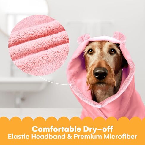 Noa Store Dog Bath Robe - Quick Drying with Adjustable Strap and Elastic Headband - 16.9-21.7X 23.6 x 33.5 (M) - Dog Robe - Stylish Design for Post-Bath Drying - Dog Robes for After Bath - Green in Saudi Arabia
