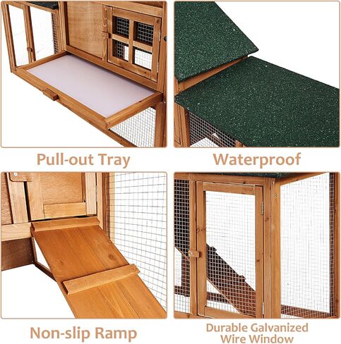 82in Wooden Rabbit Hutch, Outdoor Chicken Coop, Bunny Hutch Guinea Pig Pet House Bunny Cage with Double Side Runs, Weatherproof Roof, Removable Tray, Ramps for Small Animals in Saudi Arabia