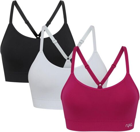 Ryka Women's Katharina Seamless Yoga Racerback Sports Bra with Removable Pads, 3 Pack, MCRCHP/MCRCHP/M, Large in Saudi Arabia