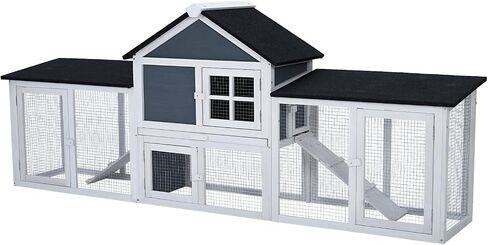 82in Wooden Rabbit Hutch, Outdoor Chicken Coop, Bunny Hutch Guinea Pig Pet House Bunny Cage with Double Side Runs, Weatherproof Roof, Removable Tray, Ramps for Small Animals in Saudi Arabia