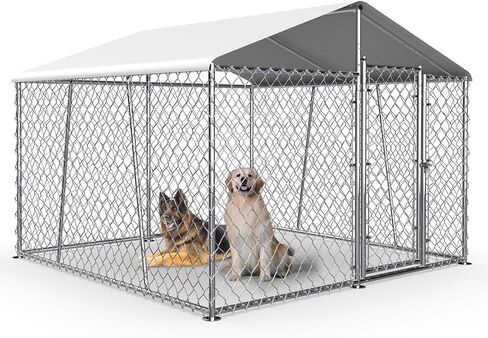 7.5 × 7.5 قدم بيت الكلب الخارجي الكبير، بيت الكلب في الهواء الطلق سلسلة ربط روضة الكلاب الكلاب تشغيل بيت الكلب الحيوانات الأليفة السياج الصلب مع قفل وغطاء مقاوم للماء للفناء الخلفي in Kuwait