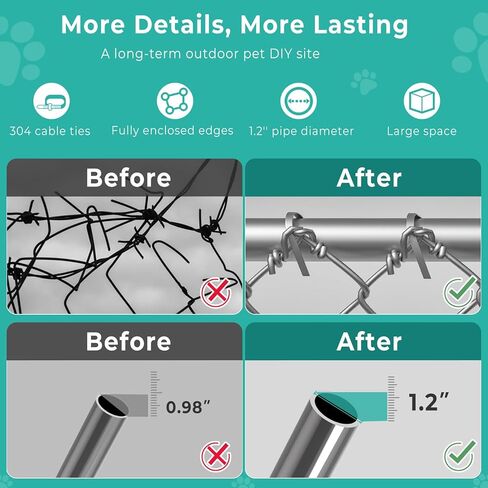 7.5 × 7.5 قدم بيت الكلب الخارجي الكبير، بيت الكلب في الهواء الطلق سلسلة ربط روضة الكلاب الكلاب تشغيل بيت الكلب الحيوانات الأليفة السياج الصلب مع قفل وغطاء مقاوم للماء للفناء الخلفي in Kuwait