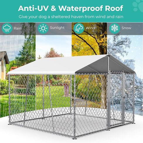7.5 × 7.5 قدم بيت الكلب الخارجي الكبير، بيت الكلب في الهواء الطلق سلسلة ربط روضة الكلاب الكلاب تشغيل بيت الكلب الحيوانات الأليفة السياج الصلب مع قفل وغطاء مقاوم للماء للفناء الخلفي in Kuwait