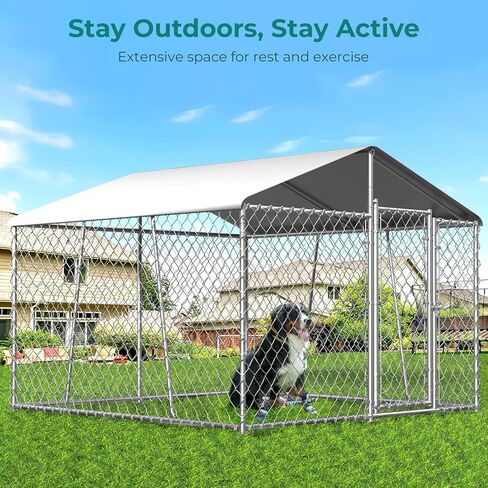 7.5 × 7.5 قدم بيت الكلب الخارجي الكبير، بيت الكلب في الهواء الطلق سلسلة ربط روضة الكلاب الكلاب تشغيل بيت الكلب الحيوانات الأليفة السياج الصلب مع قفل وغطاء مقاوم للماء للفناء الخلفي in Kuwait