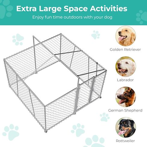 7.5 × 7.5 قدم بيت الكلب الخارجي الكبير، بيت الكلب في الهواء الطلق سلسلة ربط روضة الكلاب الكلاب تشغيل بيت الكلب الحيوانات الأليفة السياج الصلب مع قفل وغطاء مقاوم للماء للفناء الخلفي in Kuwait