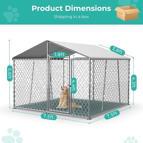 7.5 × 7.5 قدم بيت الكلب الخارجي الكبير، بيت الكلب في الهواء الطلق سلسلة ربط روضة الكلاب الكلاب تشغيل بيت الكلب الحيوانات الأليفة السياج الصلب مع قفل وغطاء مقاوم للماء للفناء الخلفي in Kuwait
