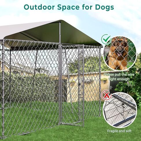 7.5×7.5 FT Large Outside Dog Kennel, Outdoor Dog Kennel Chain Link Dog Playpen Dogs Run Pet Kennel Steel Fence with Lock & Waterproof Cover for Backyard in Saudi Arabia