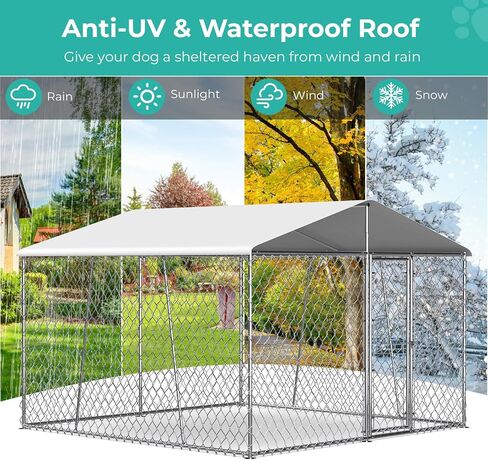 7.5×7.5 FT Large Outside Dog Kennel, Outdoor Dog Kennel Chain Link Dog Playpen Dogs Run Pet Kennel Steel Fence with Lock & Waterproof Cover for Backyard in Saudi Arabia