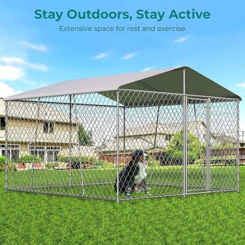 7.5×7.5 FT Large Outside Dog Kennel, Outdoor Dog Kennel Chain Link Dog Playpen Dogs Run Pet Kennel Steel Fence with Lock & Waterproof Cover for Backyard in Saudi Arabia
