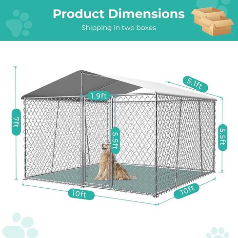 7.5×7.5 FT Large Outside Dog Kennel, Outdoor Dog Kennel Chain Link Dog Playpen Dogs Run Pet Kennel Steel Fence with Lock & Waterproof Cover for Backyard in Saudi Arabia