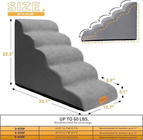 Topmart Dog Stairs for Small Dogs, 4-Step, 19.7"H, Dog Steps for High Beds Couches with All-Round Waterproof Cover, Non-Slip Sturdy Dog Ramp for Old Cats, Injured Pet in Kuwait