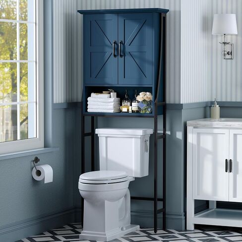 Over The Toilet Storage Cabinet, Over Toilet Bathroom Organizer with Doors Above Toilet Storage Cabinet Spacesaver Rack Behind Toilet Bathroom Organizer Over The Toilet Storage (Ultramarine) in Kuwait