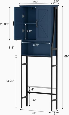 Over The Toilet Storage Cabinet, Over Toilet Bathroom Organizer with Doors Above Toilet Storage Cabinet Spacesaver Rack Behind Toilet Bathroom Organizer Over The Toilet Storage (Ultramarine) in Kuwait