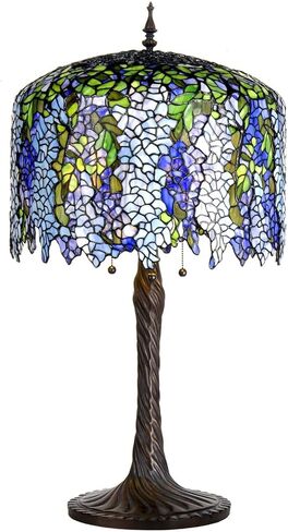 Bieye L10549 Wisteria Tiffany Style Stained Glass Table Lamp with 18-inch Wide Handmade Lampshade Brass Tree Trunk Base, 35-inch Tall in Saudi Arabia