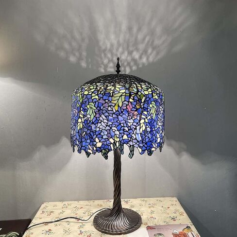 Bieye L10549 Wisteria Tiffany Style Stained Glass Table Lamp with 18-inch Wide Handmade Lampshade Brass Tree Trunk Base, 35-inch Tall in Saudi Arabia