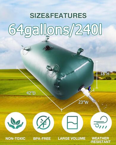 Portable Water Storage Bladder, 63.4gal/240L Large Capacity Water Storage Containers, Portable PVC Water Reservoir with valves and Overflow Kit, Foldable Water Tank for Outdoor Use, green in Saudi Arabia