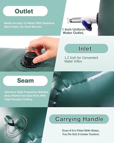 Portable Water Storage Bladder, 63.4gal/240L Large Capacity Water Storage Containers, Portable PVC Water Reservoir with valves and Overflow Kit, Foldable Water Tank for Outdoor Use, green in Saudi Arabia