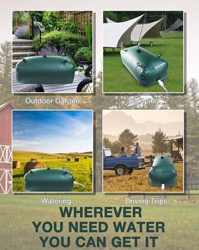 Portable Water Storage Bladder, 63.4gal/240L Large Capacity Water Storage Containers, Portable PVC Water Reservoir with valves and Overflow Kit, Foldable Water Tank for Outdoor Use, green in Saudi Arabia