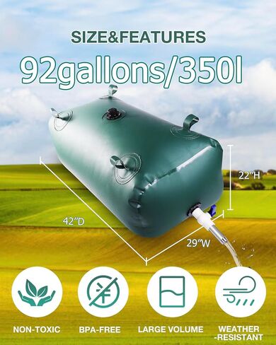 Portable Water Storage Bladder, 63.4gal/240L Large Capacity Water Storage Containers, Portable PVC Water Reservoir with valves and Overflow Kit, Foldable Water Tank for Outdoor Use, green in Saudi Arabia