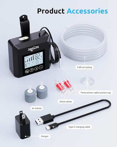 Aquarium Air Pump Quiet, Rechargeable air Bubbler, Fish Tank Bubbler Aerator, Oxygen Aquarium Aerator Pump with 2 Air Stone, 1.5W Dual Outlet for 5-80 Gallon Fish Tank Aerator with Accessories in Kuwait