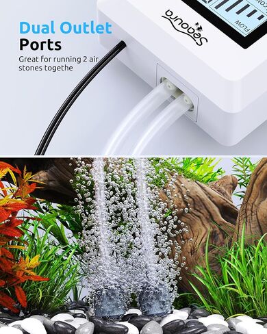 Aquarium Air Pump Quiet, Rechargeable air Bubbler, Fish Tank Bubbler Aerator, Oxygen Aquarium Aerator Pump with 2 Air Stone, 1.5W Dual Outlet for 5-80 Gallon Fish Tank Aerator with Accessories in Saudi Arabia