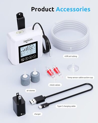 Aquarium Air Pump Quiet, Rechargeable air Bubbler, Fish Tank Bubbler Aerator, Oxygen Aquarium Aerator Pump with 2 Air Stone, 1.5W Dual Outlet for 5-80 Gallon Fish Tank Aerator with Accessories in Saudi Arabia