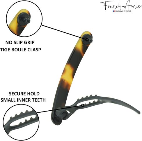 French Amie Rounded Oblong Small 2.5" Cellulose No Metal Set of 2 French Hair Slides Clips for Women Tige Boule Clasp Handmade Girls Side Slide-in Barrette Clip Paris Hair Accessories for Women Strong Hold No Slip Grip Fashion Durable and Styling, Made in in Saudi Arabia