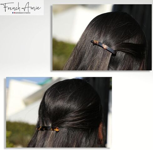 French Amie Rounded Oblong Small 2.5" Cellulose No Metal Set of 2 French Hair Slides Clips for Women Tige Boule Clasp Handmade Girls Side Slide-in Barrette Clip Paris Hair Accessories for Women Strong Hold No Slip Grip Fashion Durable and Styling, Made in in Saudi Arabia