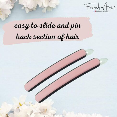 French Amie Rounded Oblong Small 2.5" Cellulose No Metal Set of 2 French Hair Slides Clips for Women Tige Boule Clasp Handmade Girls Side Slide-in Barrette Clip Paris Hair Accessories for Women Strong Hold No Slip Grip Fashion Durable and Styling, Made in in Saudi Arabia