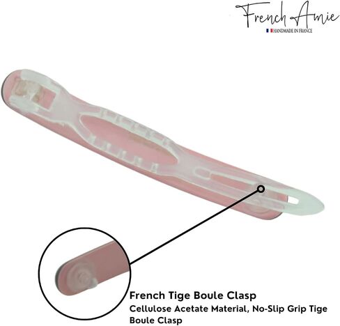 French Amie Rounded Oblong Small 2.5" Cellulose No Metal Set of 2 French Hair Slides Clips for Women Tige Boule Clasp Handmade Girls Side Slide-in Barrette Clip Paris Hair Accessories for Women Strong Hold No Slip Grip Fashion Durable and Styling, Made in in Saudi Arabia