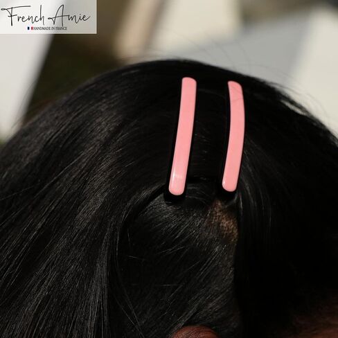 French Amie Rounded Oblong Small 2.5" Cellulose No Metal Set of 2 French Hair Slides Clips for Women Tige Boule Clasp Handmade Girls Side Slide-in Barrette Clip Paris Hair Accessories for Women Strong Hold No Slip Grip Fashion Durable and Styling, Made in in Saudi Arabia