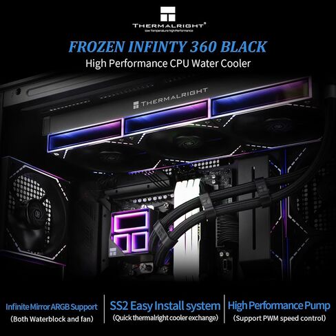 Thermalright Frozen Infinity 360 Black CPU Water Cooler، 360 Aio CPU Cooler، Triple TL-M12 PWM Fans، Infinity Mirror CPU Cooler، for AMD/AM4/AM5، Intel LGA1851/1700/1150/1151/2011 in Saudi Arabia