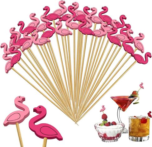 150 PCS Cocktail Picks Cute Flamingo Handmade Sticks Wooden Fruit Toothpicks Party Decorations Appetizer Skewers for Valentine's Day in Saudi Arabia