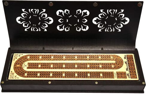 PALM ROYAL HANDICRAFTS 3 Track Continuous Wooden Cribbage Board of (120 House) Inlaid in Teak and Maple Wood Stylish Storage Box Available in Saudi Arabia
