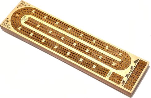 PALM ROYAL HANDICRAFTS 3 Track Continuous Wooden Cribbage Board of (120 House) Inlaid in Teak and Maple Wood Stylish Storage Box Available in Saudi Arabia