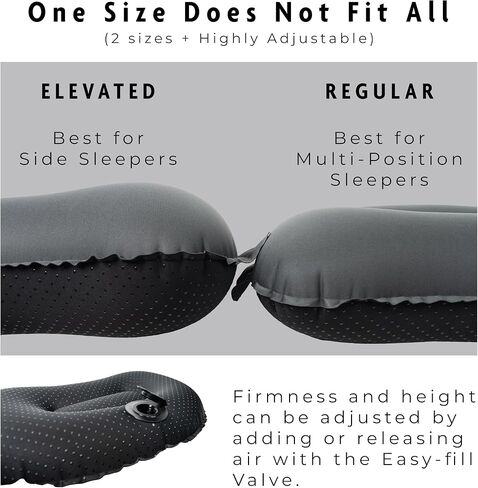 2 oz Ultralight Backpacking Pillow- Compact, Adjustable, Soft, Nonslip, Inflatable Camping Pillow Charcoal, Elevated (for Side Sleepers) in Saudi Arabia