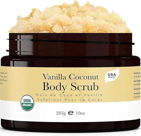 Organic Vanilla Coconut Sugar Scrub for Body Polish, Exfoliating Body Scrub Exfoliator & Foot Scrub, Body Exfoliator for Women Exfoliation, Sugar Scrubs for Women & Men in Kuwait
