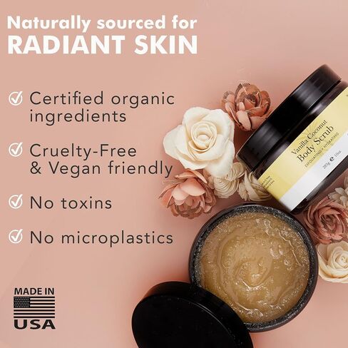 Organic Vanilla Coconut Sugar Scrub for Body Polish, Exfoliating Body Scrub Exfoliator & Foot Scrub, Body Exfoliator for Women Exfoliation, Sugar Scrubs for Women & Men in Kuwait