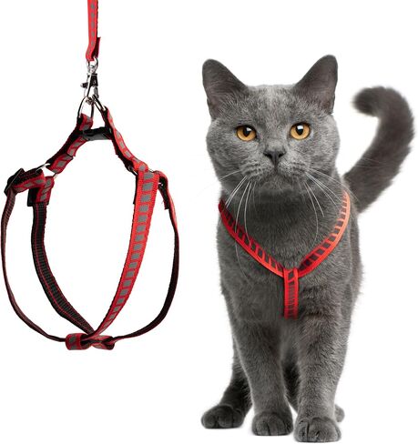 Cat Harness and Leash Set with Reflective Strip, Cat Harness Escape Proof w/Cat Leash, Step-in Adjustable Travel Harness for Cats, Indoor Outdoor Cat Harness, Easy-to-Put-On Kitten Harness in Saudi Arabia