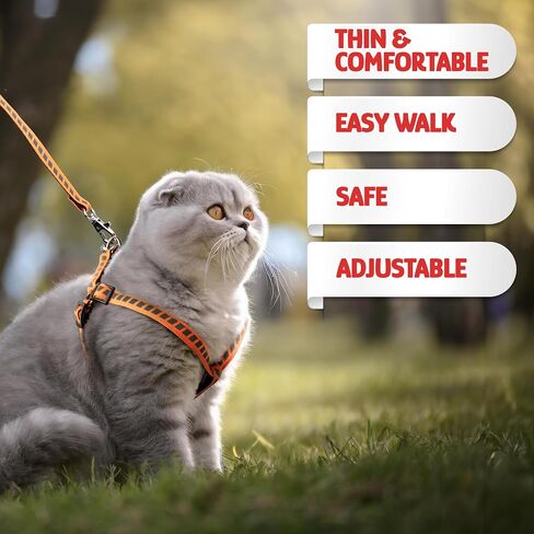 Cat Harness and Leash Set with Reflective Strip, Cat Harness Escape Proof w/Cat Leash, Step-in Adjustable Travel Harness for Cats, Indoor Outdoor Cat Harness, Easy-to-Put-On Kitten Harness in Saudi Arabia