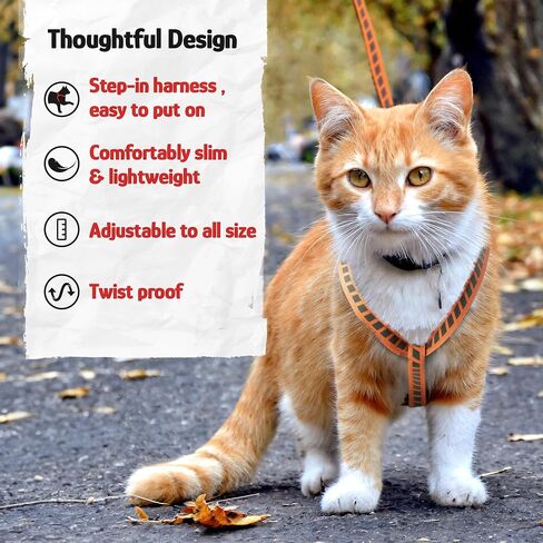 Cat Harness and Leash Set with Reflective Strip, Cat Harness Escape Proof w/Cat Leash, Step-in Adjustable Travel Harness for Cats, Indoor Outdoor Cat Harness, Easy-to-Put-On Kitten Harness in Saudi Arabia